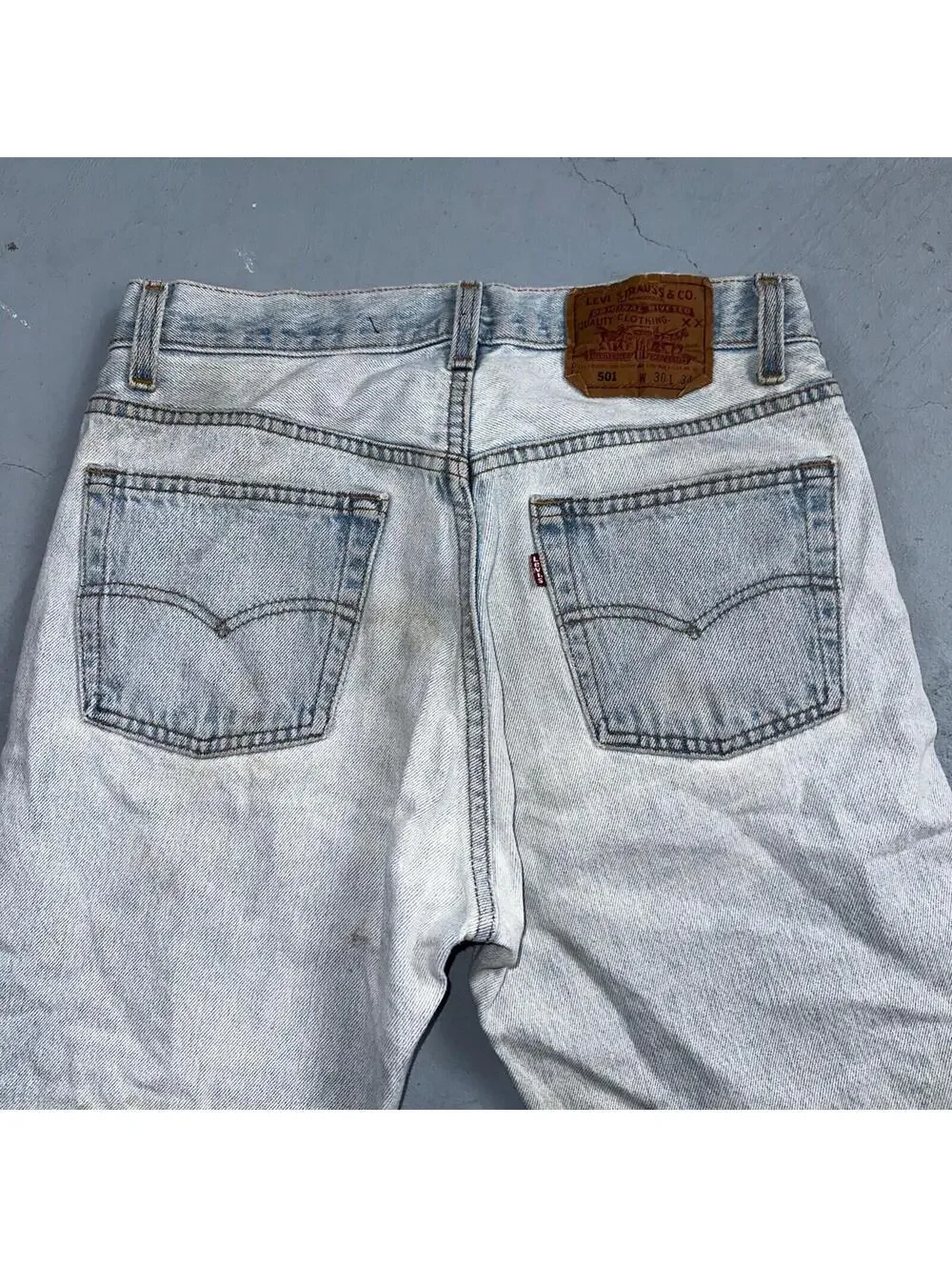 Levis 501 Vintage 90s USA XX Straight Leg Jeans Blue Light Wash 30x34 Act 28x29